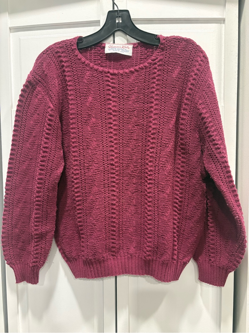 Glamour Raspberry Cable-Knit Crewneck Sweater